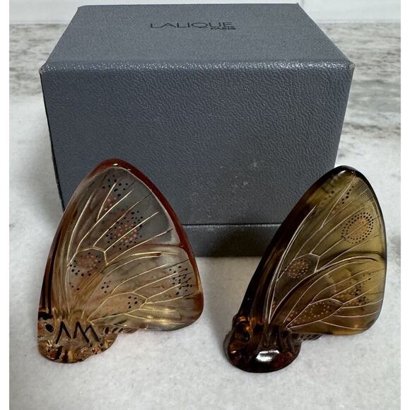 Lalique Other - Lalique France Papillion Amber Art Glass Butterfly’s Figurine Set